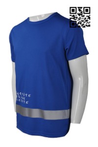 T687  製造反光條T恤   訂造印;logoT恤  室內設計公司 裝修工程公司制服 大量訂造T恤  T恤專門店   藍色反光條